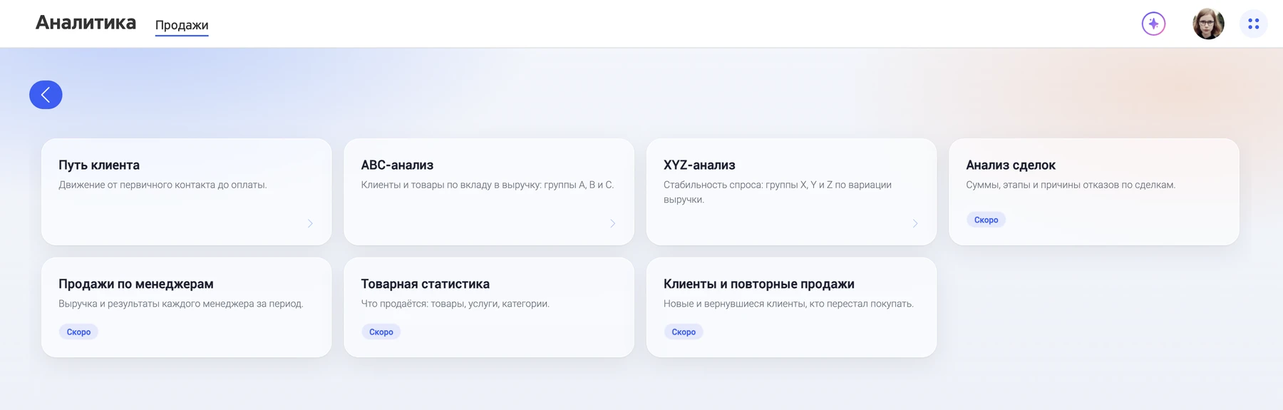 Отчёты раздела «Продажи»